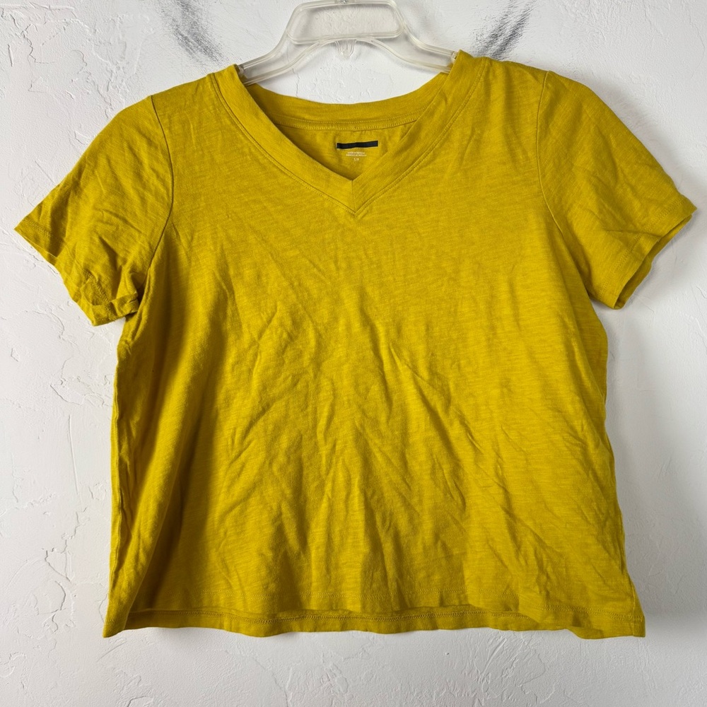 Eileen Fisher Shirt Knit Top Tee Short Sleeve‎ V Neck Slub Solid Yellow Gold